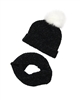 3Pommes Hat with Pompom and Snood Set in Black