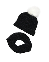 3Pommes Hat with Pompom and Snood Set in Black