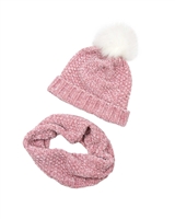 3Pommes Hat with Pompom and Snood Set in Pink