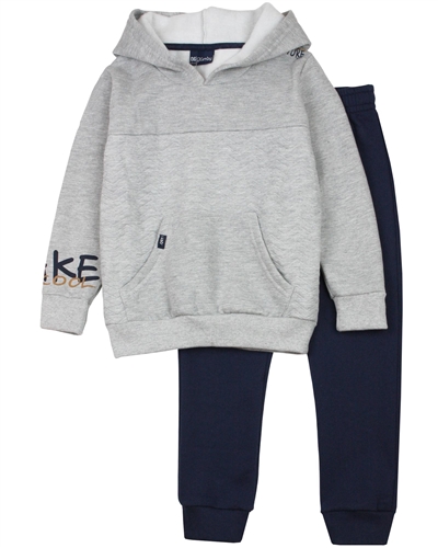 Quimby Boys Textured Hoodie in Grey and Pants Set