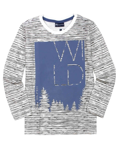 Quimby Boys T-shirt in Distressed Stripes in White/Black