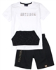 Quimby Boys T-shirt with Kangaroo Pocket and Shorts Set in White/Black