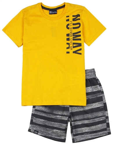 Quimby Boys T-shirt and Striped Shorts Set in Yellow/Charcoal