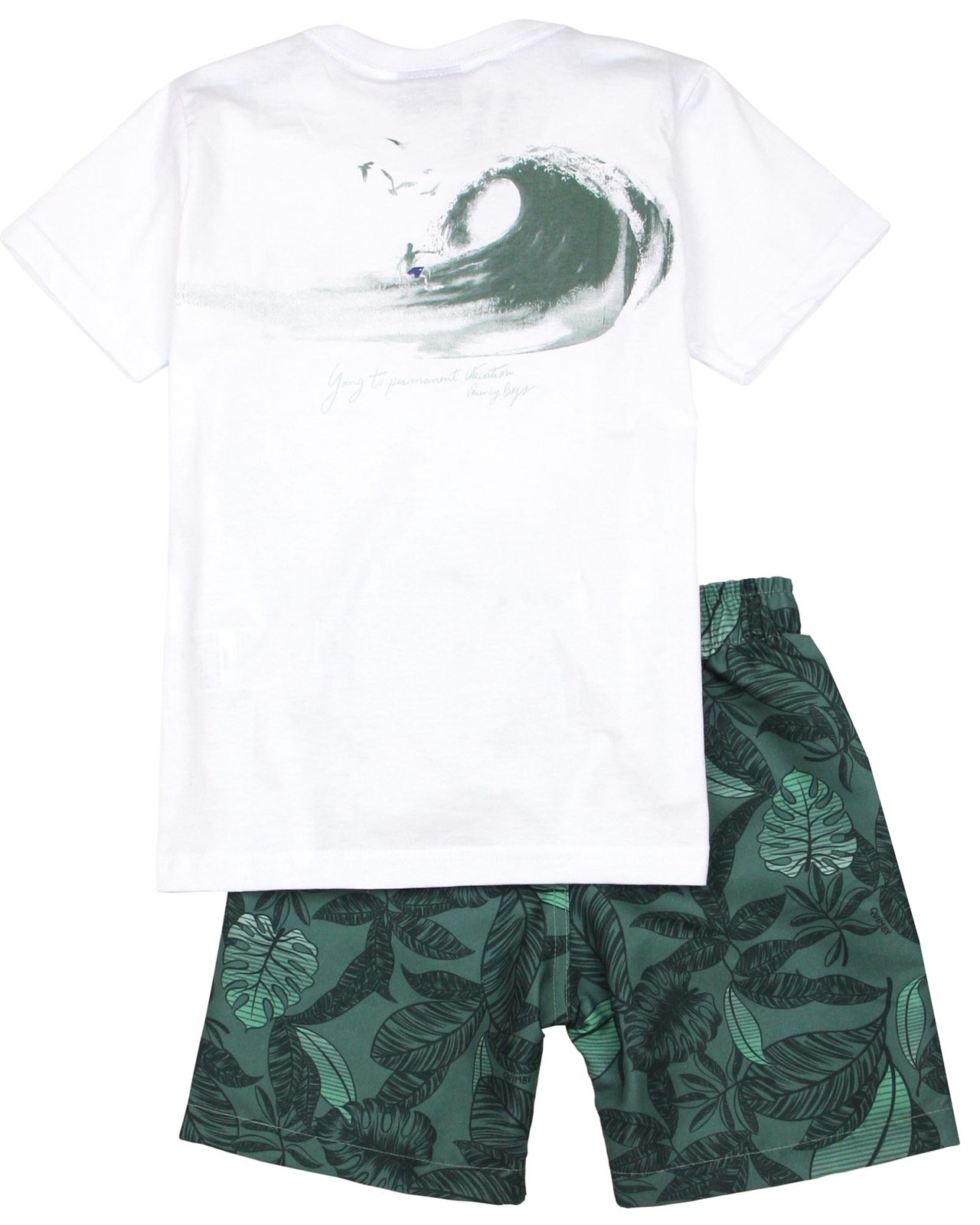 Quimby Boys T-shirt and Swim Shorts Set in White/Green - Quimby