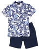 Quimby Boys Tropical Print Polo and Pique Shorts Set