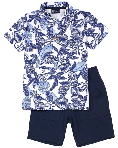 Quimby Boys Tropical Print Polo and Pique Shorts Set
