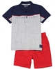Quimby Boys Polo and Poplin Shorts Set in Navy/Red