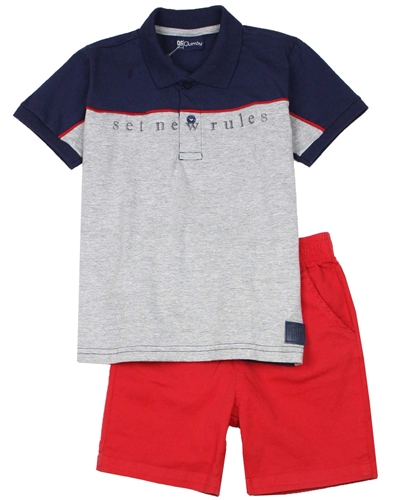 Quimby Boys Polo and Poplin Shorts Set in Navy/Red