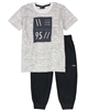 Quimby Boys Striped T-shirt and Pique Capri Pants Set in Grey/Black