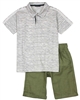 Quimby Boys Striped Polo and Linen-look Shorts Set
