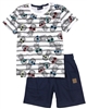 Quimby Boys Pineapple Print T-shirt and Terry Shorts Set in White/Navy