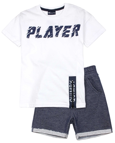 Quimby Boys T-shirt and Jacquard Knit Shorts Set in White/Navy