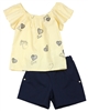 Quimby Girls Blouse in Hearts Print and Pique Shorts Set