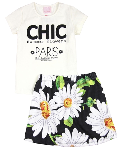 Quimby Girls T-shirt and Daisy Print Skirt Set