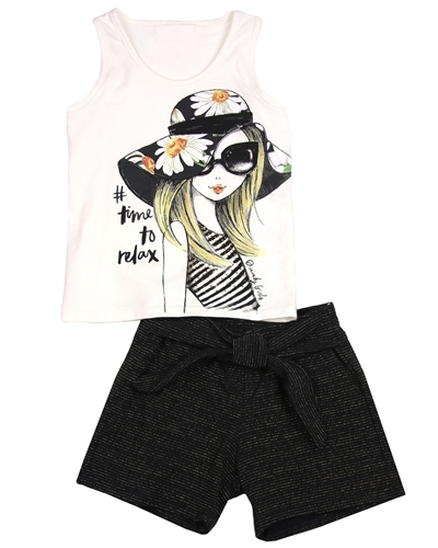 Quimby Girls Tank Top and Gold Stripe Shorts Set