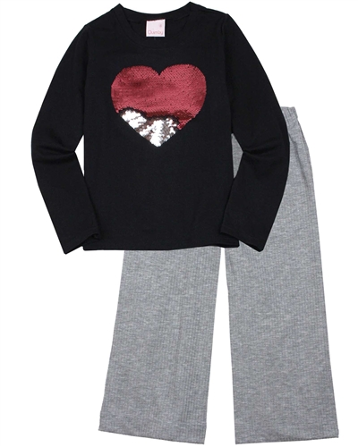 Quimby Girls Jersey Pants and T-shirt Set in Grey/Navy