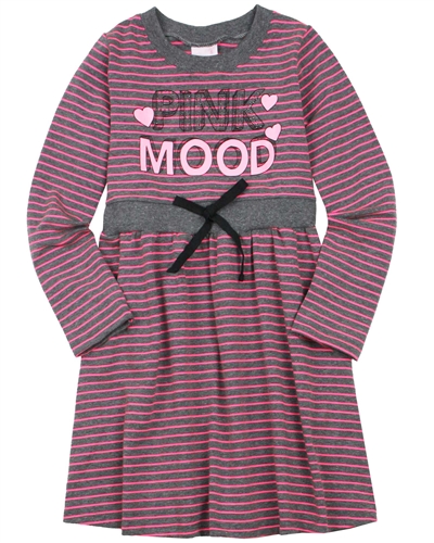 Quimby Girls Striped Jersey Dress in Grey