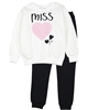 Quimby Girls Sweatshirt with Heart and Pants Set in White/Navy