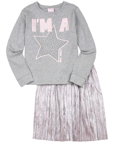 Quimby Girls T-shirt with Star and Plisse Skirt Set
