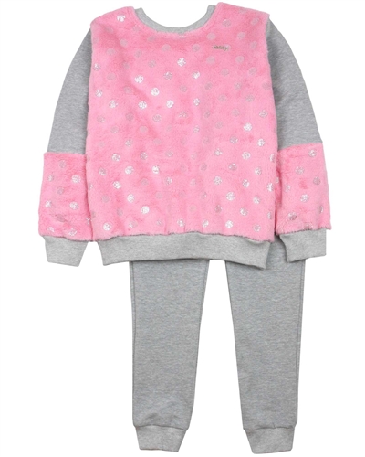 Quimby Girls Sweatshirt with Sherpa Fleece and Terry Pants Set