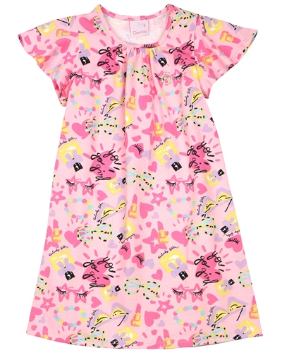 Quimby Girls Printed Jersey Dress in Pink