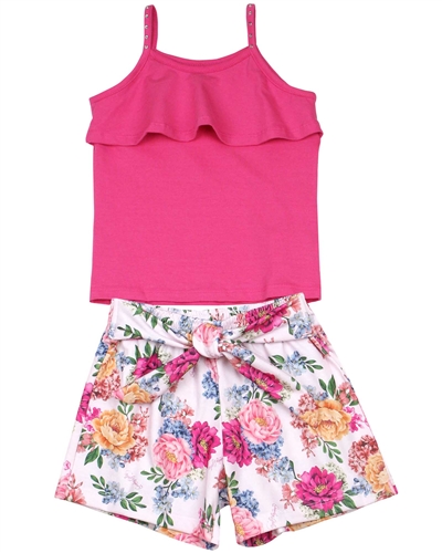 Quimby Girls Cami and Floral Print Shorts Set