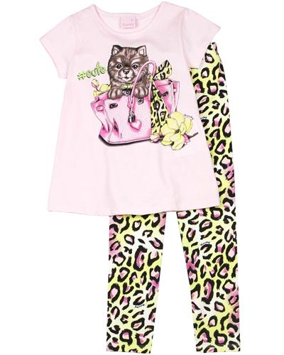 Quimby Girls T-shirt and Cheetah Print Leggings Set