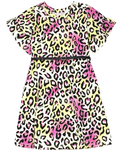 Quimby Girls Jersey Dress in Cheetah Print with Belt