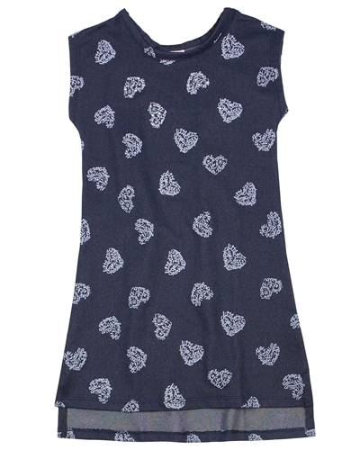 Quimby Girls Knit Dress in Hearts Print in Blue