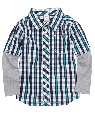s.Oliver Baby Boys' Plaid Shirt with Jersey Sleeves