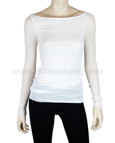 Siste's Women's Boat Neck Mesh Top White