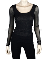 SISTE'S Women's Scoop Neck Mesh Top Black, Sizes S-L