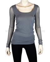 SISTE'S Women's Scoop Neck Mesh Top Gray, Sizes S-L