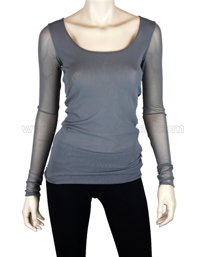 Siste's Women's Scoop Neck Mesh Top Gray