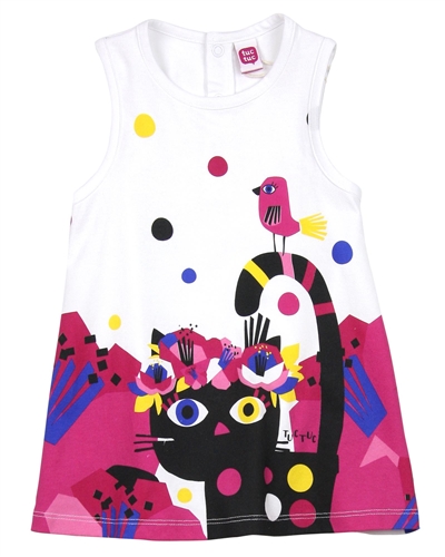 Tuc Tuc Little Girl's Jersey Dress with Cat Print