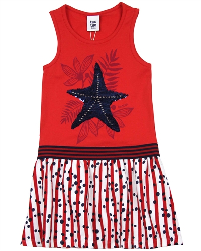 Tuc Tuc Girl's Tank Dress with Stripe and Dot Bottom