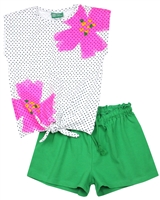 Tuc Tuc Girl's T-shirt in Dot and Flowers Print and Shorts Set