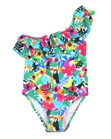Tuc Tuc Girl's One-shoulder Swimsuit in Tropical Print