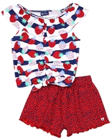 Tuc Tuc Girl's Top in Stripes and Strawberry Print and Shorts Set