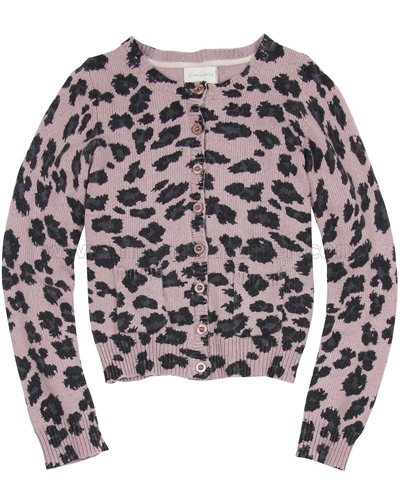 Creamie Girls Cheetah Print Knit Cardigan